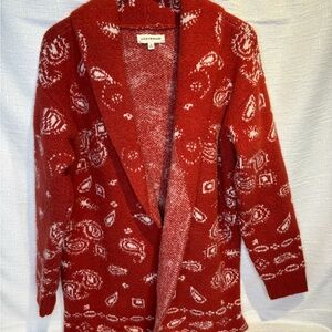 Lucky Brand Red Paisley Shawl-Collar Cardigan